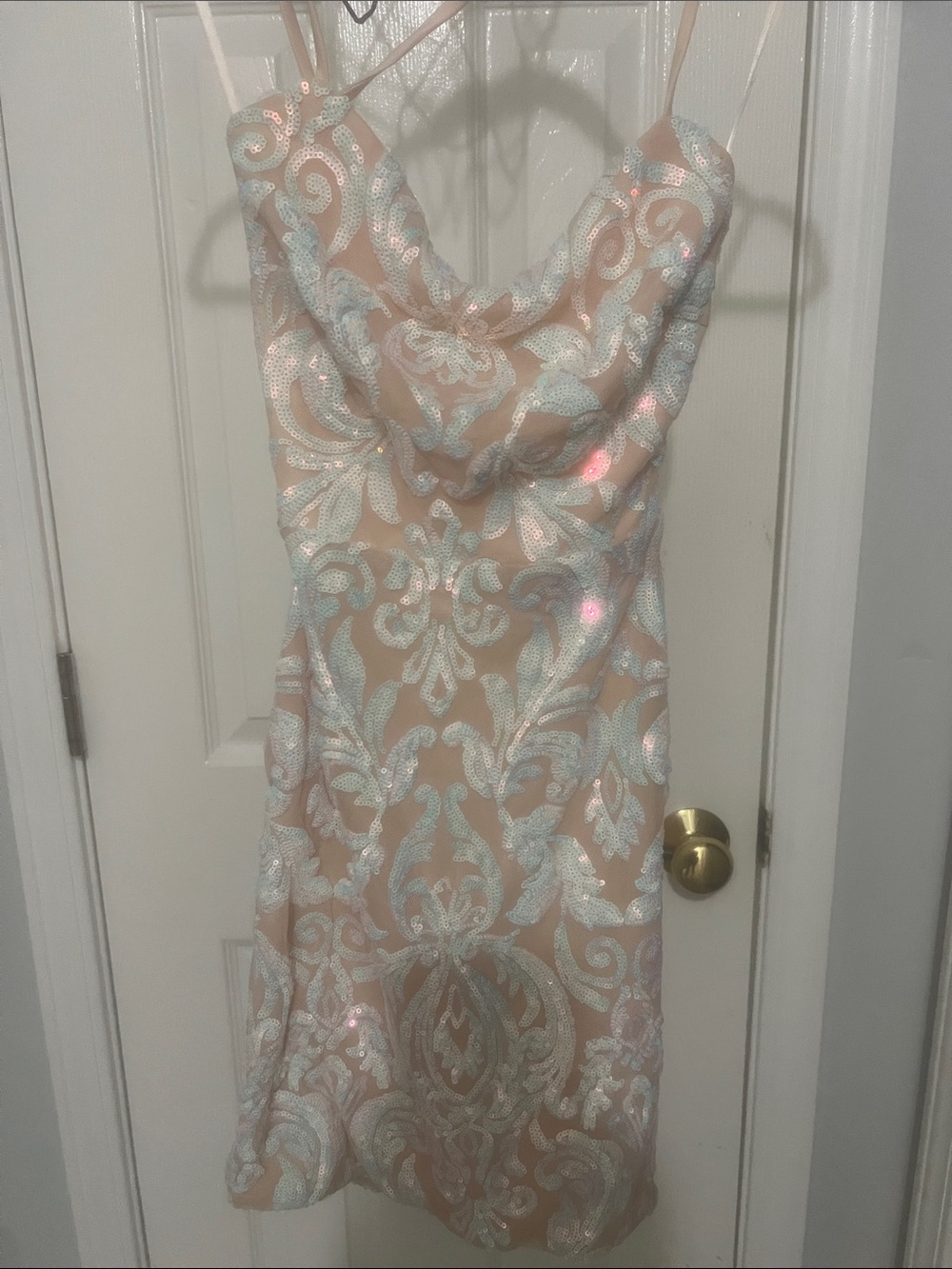 Windsor white & cream sequenced Brocade Mini Dress